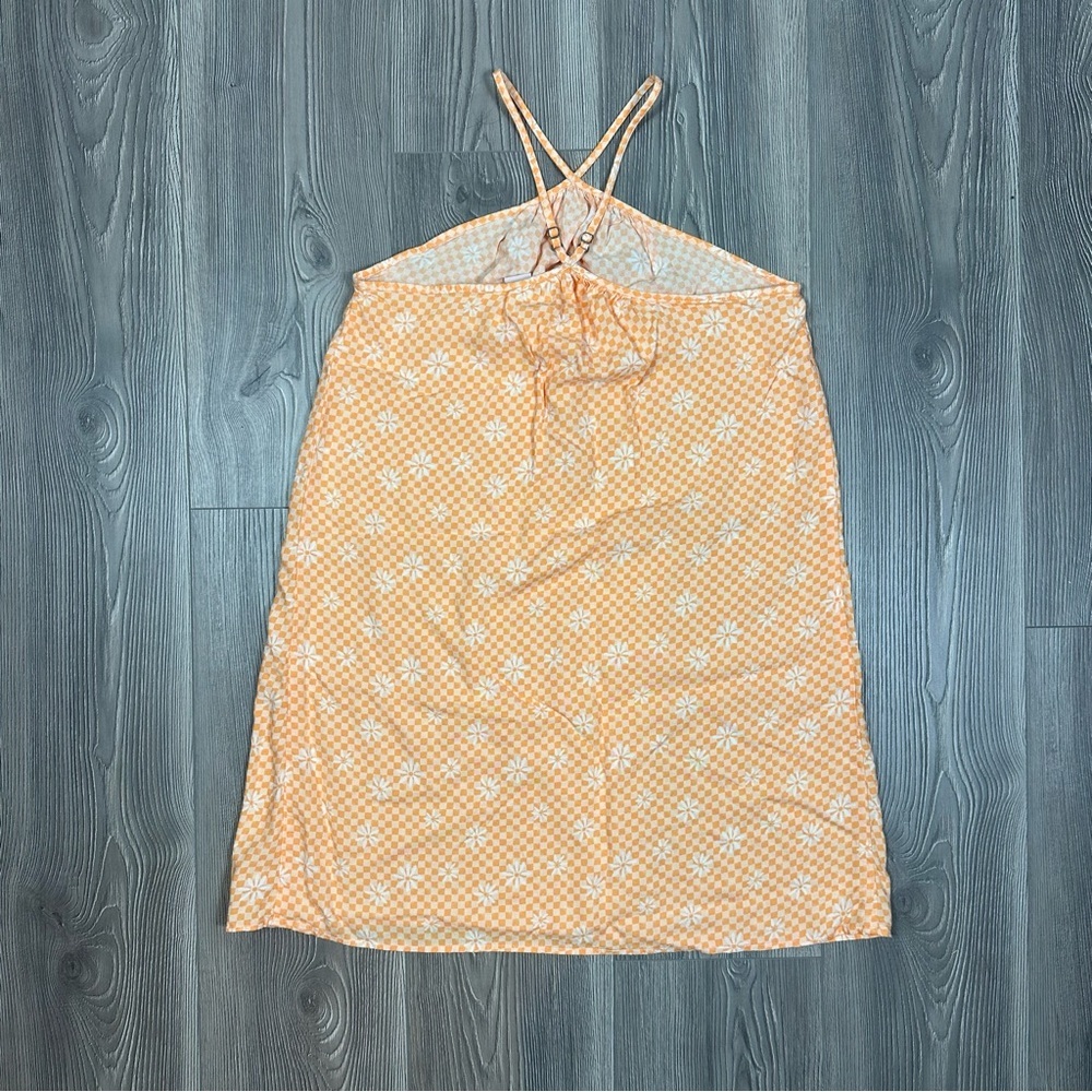 SO Orange Checkered Floral Print High Neck Mini Dress Cottagecore Summer XS - Picture 4 of 6